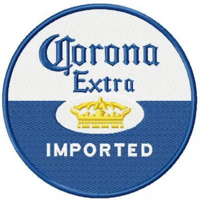 Embroidery design of Corona Extra logo, showcasing a vibrant stitching pattern for beverage-themed projects.