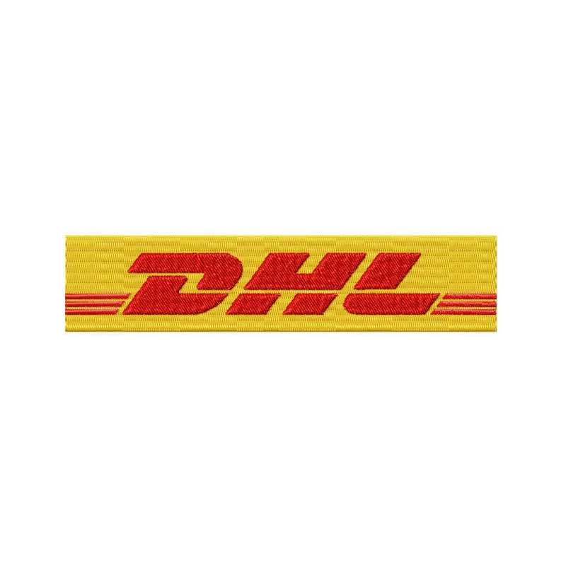DHL embroidery design showcasing the iconic logo, ideal for stitching on caps, bags, or uniforms.