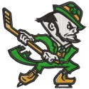 Embroidery design preview of the Notre Dame Hockey Leprechaun Logo for machine stitching.