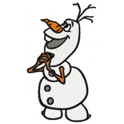 Olaf delighted embroidery design featuring the cheerful snowman from Frozen, ideal for children's apparel and accessories.