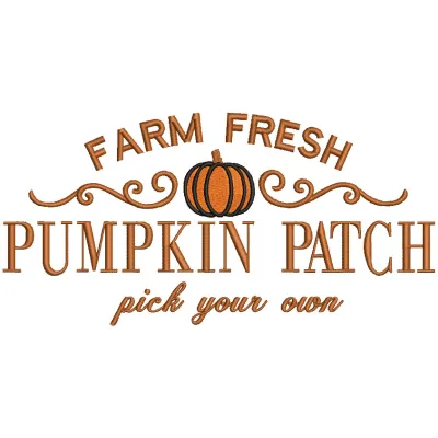 Embroidery design preview of a farm fresh pumpkin patch with vibrant autumn colors and detailed stitching.