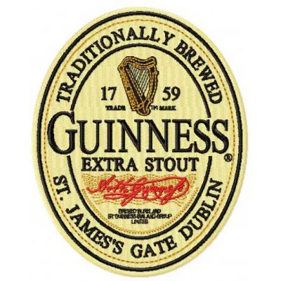 Guinness logo embroidery design showcasing intricate stitching patterns for beverage-themed projects.