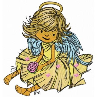 Adorable angel with rose 2 embroidery design - Embroidery Design