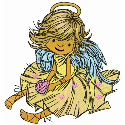 Preview of Adorable Angel with Rose 2 embroidery design, showcasing a charming angel motif with a delicate rose.