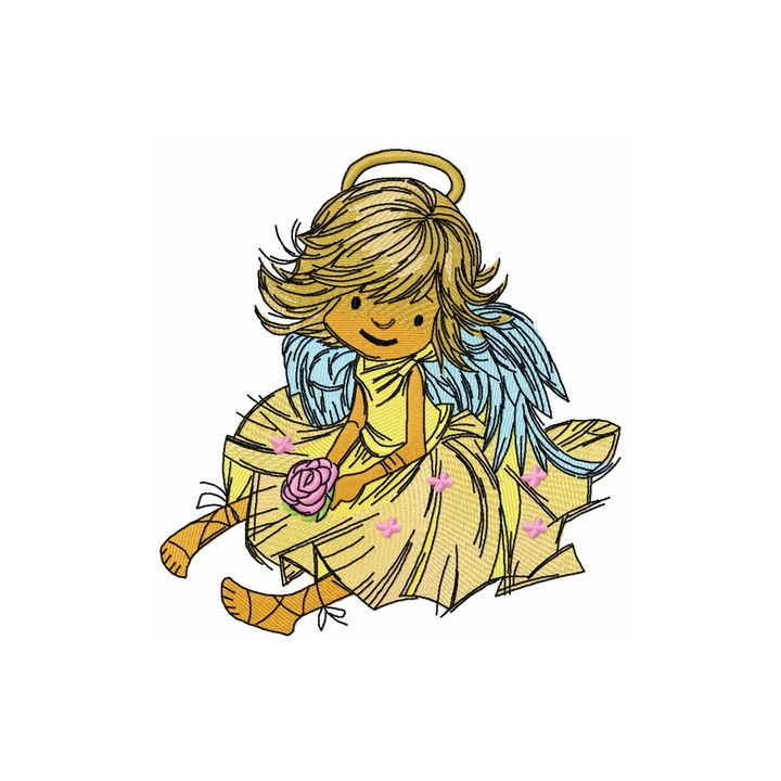 Adorable angel with rose 2 embroidery design - Embroidery Design