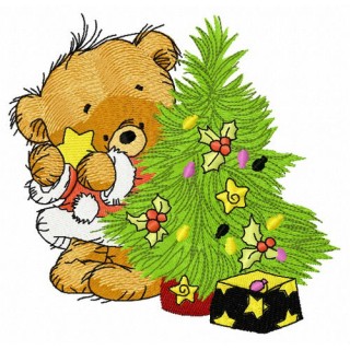 Bear decorating New Year tree 4 embroidery design - Embroidery Design