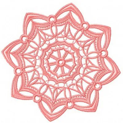 Snowflake 2 embroidery design preview showcasing a delicate snowflake motif for doilies and home decor.