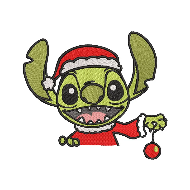 Embroidery design preview of Stitch Grinch featuring vibrant colors and detailed stitching for machine embroidery.