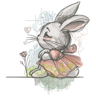 Dreamer bunny girl in sundress embroidery design - Embroidery Design