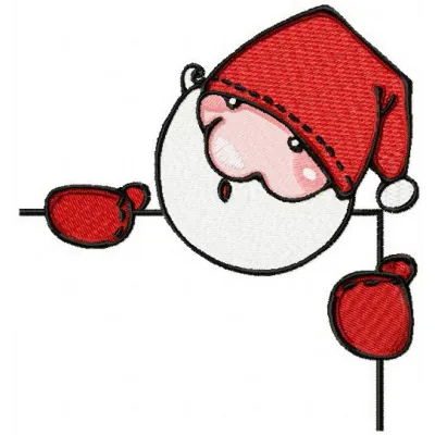 Embroidery design featuring Santa peeking around a corner, ideal for festive stitching projects.