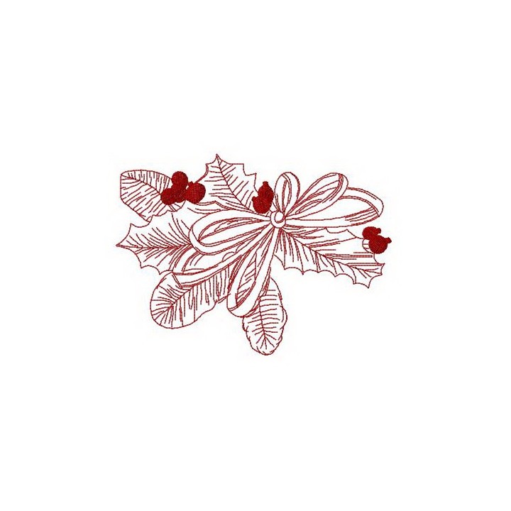 Fir tree and holly branches embroidery design - Embroidery Design