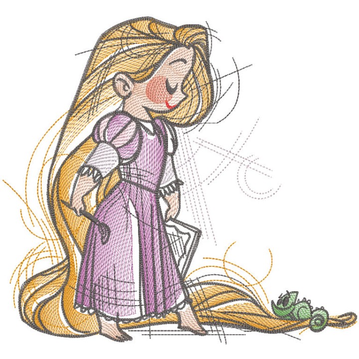 Rapunzel and pascal sketch embroidery design - Embroidery Design
