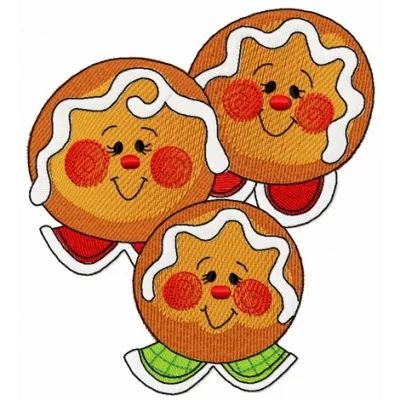 Embroidery design preview of a Gingerbread family 3 pattern, featuring adorable gingerbread figures for holiday projects.