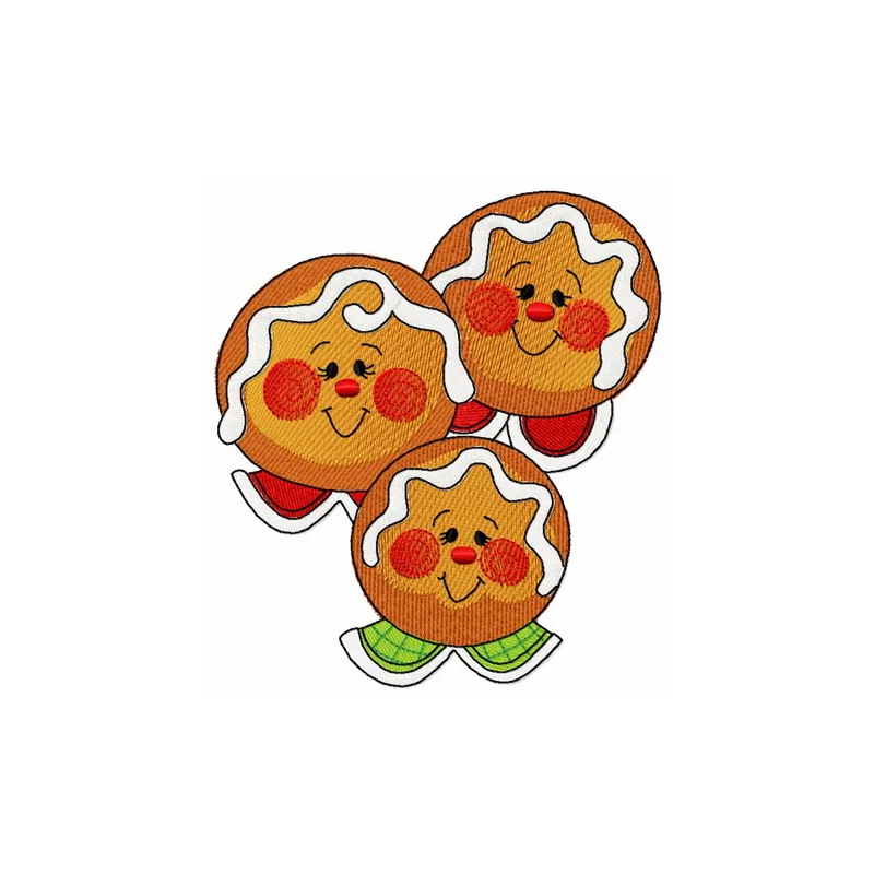 Embroidery design preview of a Gingerbread family 3 pattern, featuring adorable gingerbread figures for holiday projects.