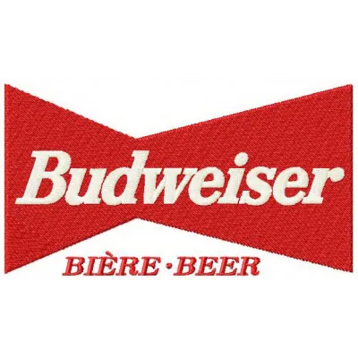 Budweiser embroidery design showcasing the iconic logo, perfect for stitching on caps, hoodies, or tote bags.
