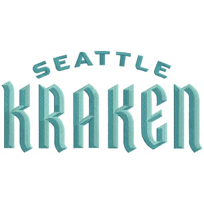 Embroidery design preview of the Seattle Kraken Wordmark Logo featuring detailed stitching and vibrant colors.
