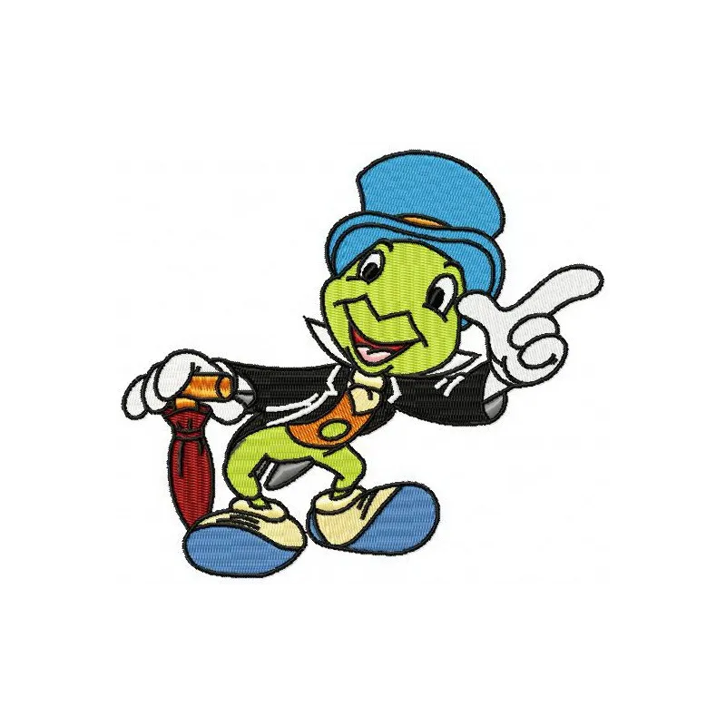 Jiminy Cricket 2 embroidery design featuring a whimsical character from Pinocchio, perfect for creative stitching projects.