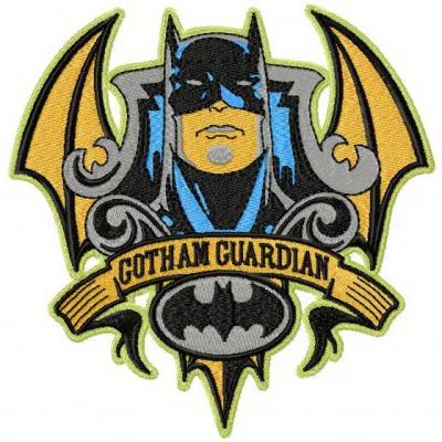 Batman Gotham Guardian embroidery design showcasing a dynamic superhero motif for creative stitching projects.