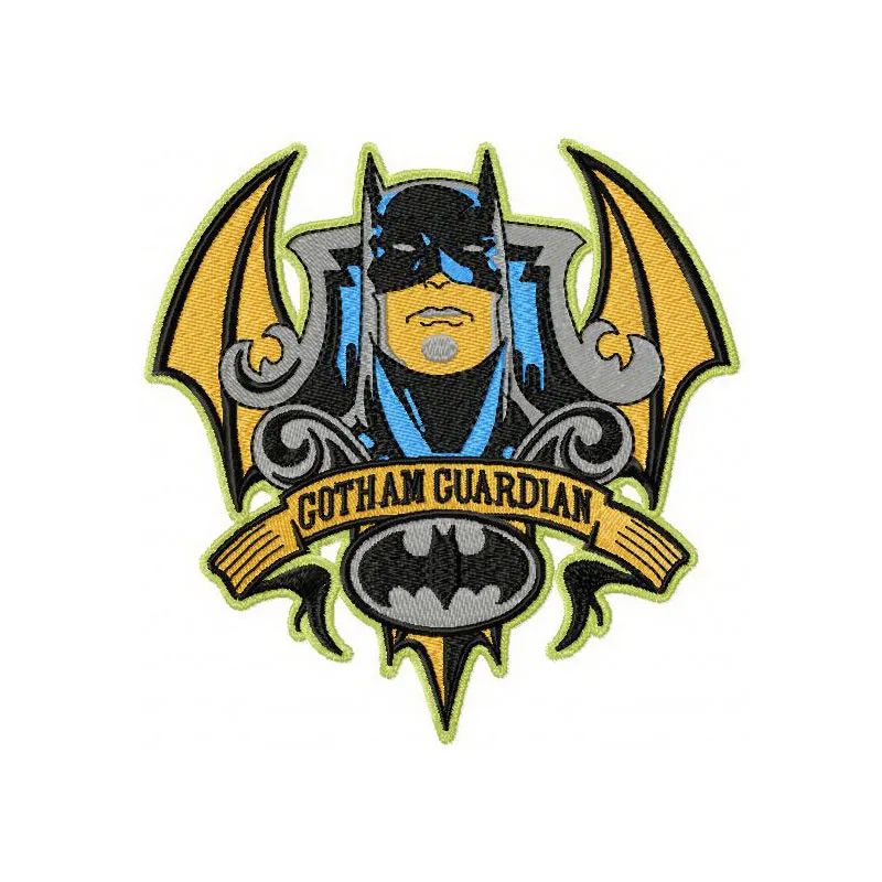 Batman Gotham Guardian embroidery design showcasing a dynamic superhero motif for creative stitching projects.