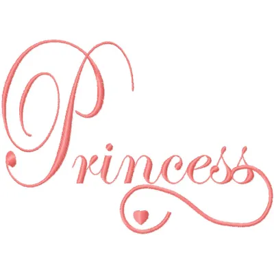 Preview of the Princess wordmark embroidery design featuring elegant lettering for stylish stitched motifs.