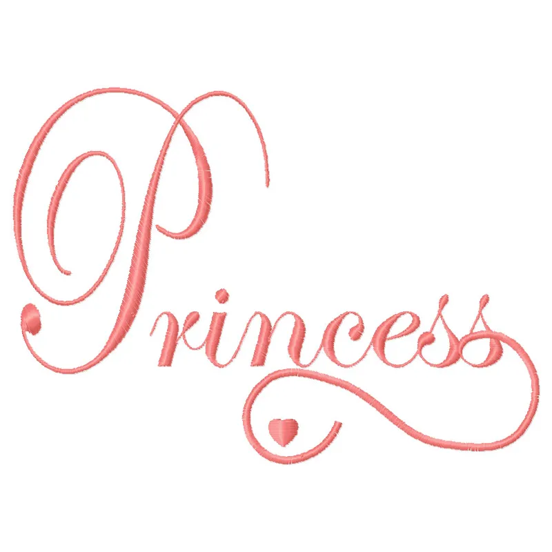 Preview of the Princess wordmark embroidery design featuring elegant lettering for stylish stitched motifs.