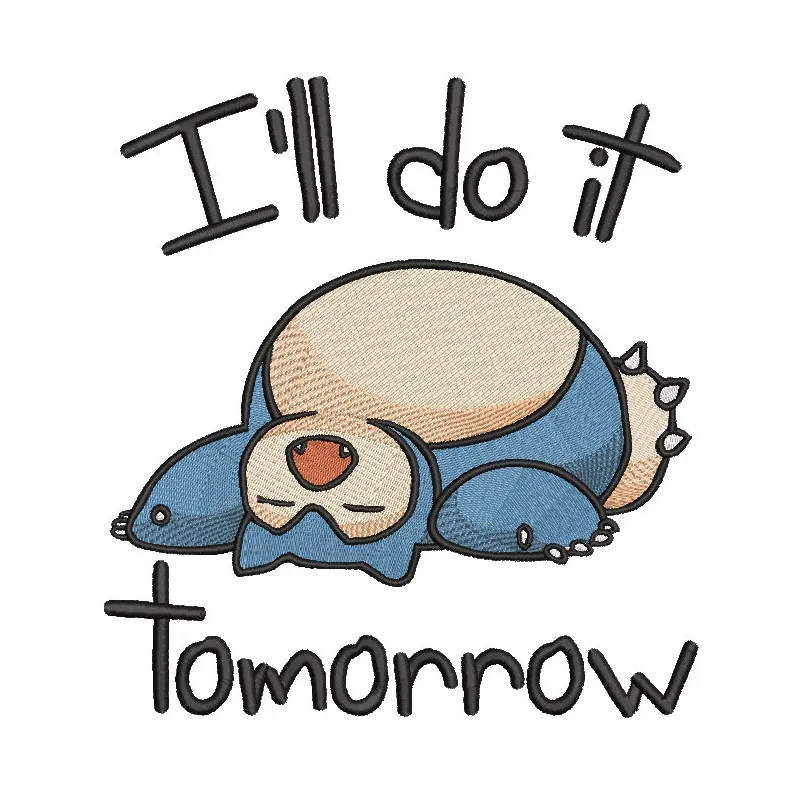 Embroidery design preview of Snorlax Sleeping from Pokemon, showcasing detailed stitching and vibrant colors.