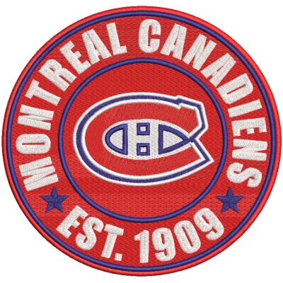 Embroidery design preview of the Montréal Canadiens round logo featuring vibrant colors and clean edges.
