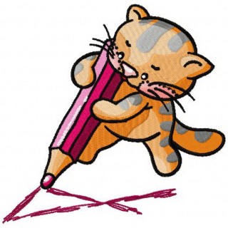 Kitten learns to write embroidery design - Embroidery Design