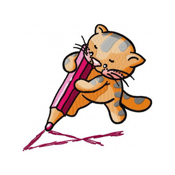 Kitten learns to write embroidery design - Embroidery Design