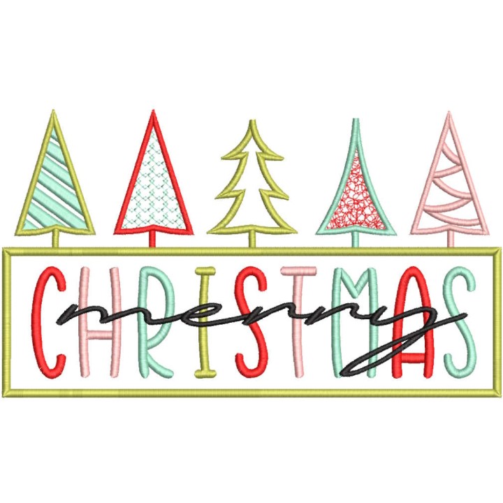 Minimalist Vintage Merry Christmas embroidery design - Embroidery Design