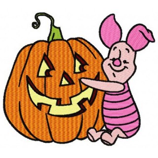 Piglet with pumpkin embroidery design - Embroidery Design