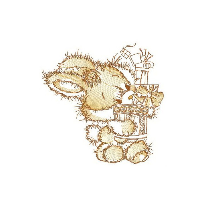 Fluffy rabbit holding gifts embroidery design - Embroidery Design