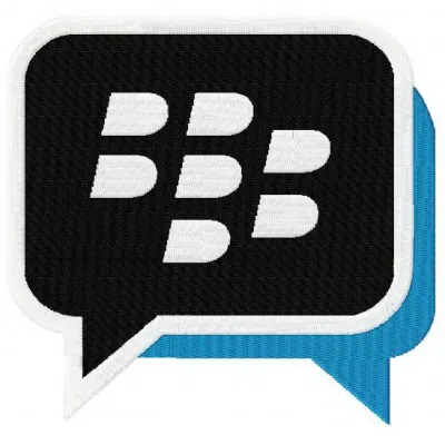 Blackberry Messenger logo embroidery design showcased on fabric, ideal for telecommunications-themed projects.