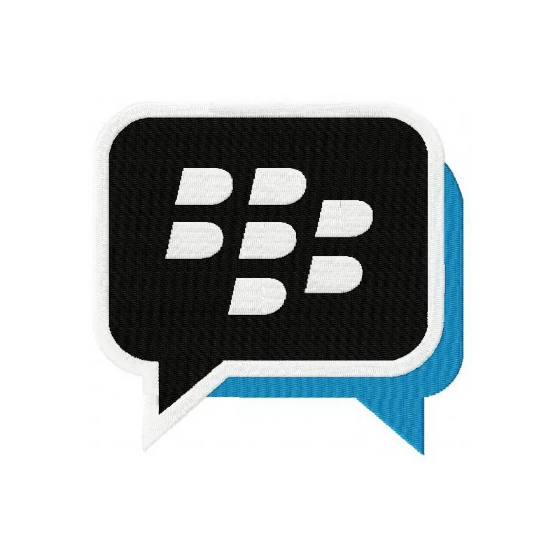 Blackberry Messenger logo embroidery design showcased on fabric, ideal for telecommunications-themed projects.