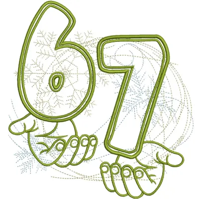 Embroidery design preview of the Viral Six Seven Meme featuring detailed stitching and vibrant colors.