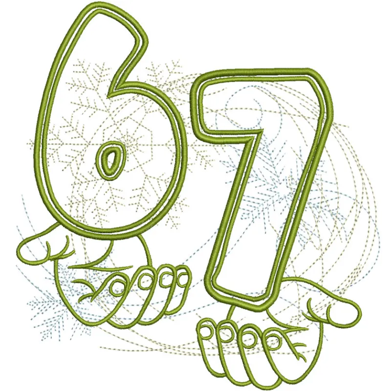 Embroidery design preview of the Viral Six Seven Meme featuring detailed stitching and vibrant colors.