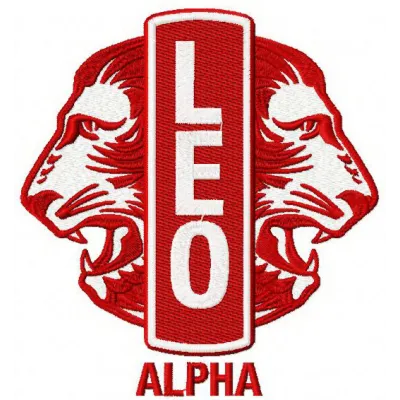 Leo Club logo embroidery design showcasing intricate details, ideal for stitching on caps and tote bags.