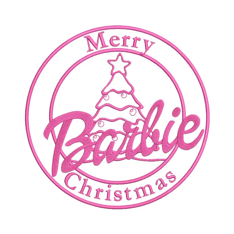 Merry Christmas Barbie embroidery design showcasing a festive Barbie character, perfect for holiday projects.