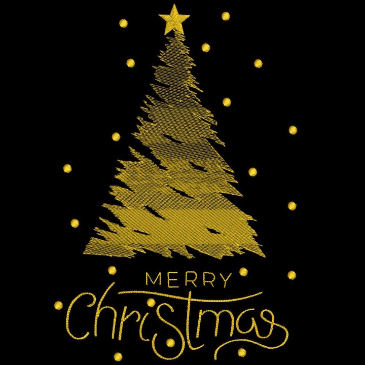 Merry Christmas golden tree embroidery design - Embroidery Design