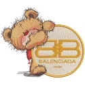 Teddy bear Balenciaga embroidery design preview showcasing intricate details and vibrant colors.