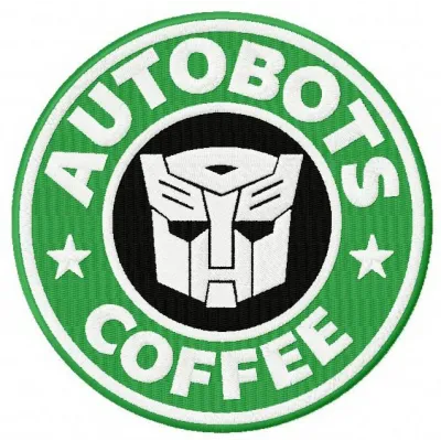 Autobots coffee embroidery design showcasing a creative pattern inspired by Transformers characters.
