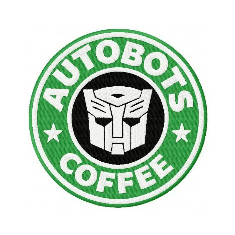 Autobots coffee embroidery design showcasing a creative pattern inspired by Transformers characters.