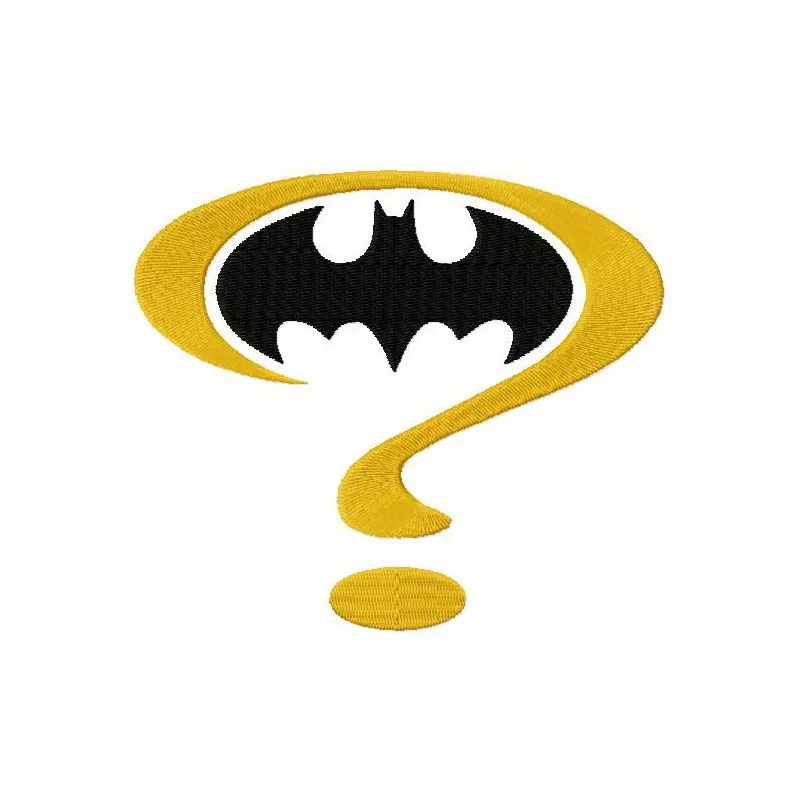 Batman question mark embroidery design showcasing a playful stitched motif for creative projects.