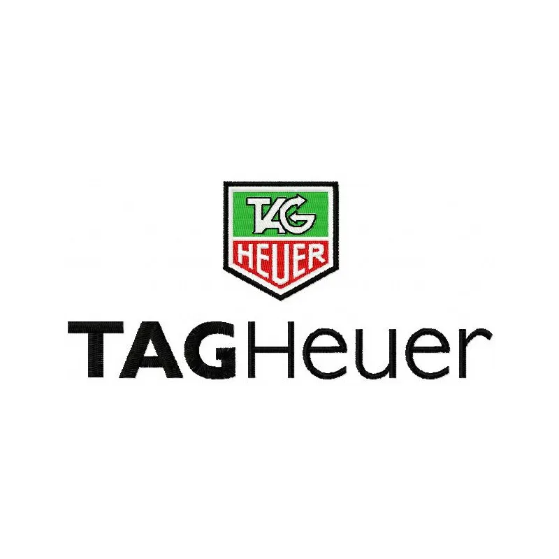 TAG Heuer logo embroidery design preview, showcasing intricate stitching patterns for stylish apparel and accessories.