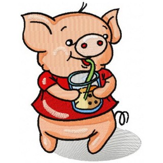Piglet drinks lemonade embroidery design - Embroidery Design