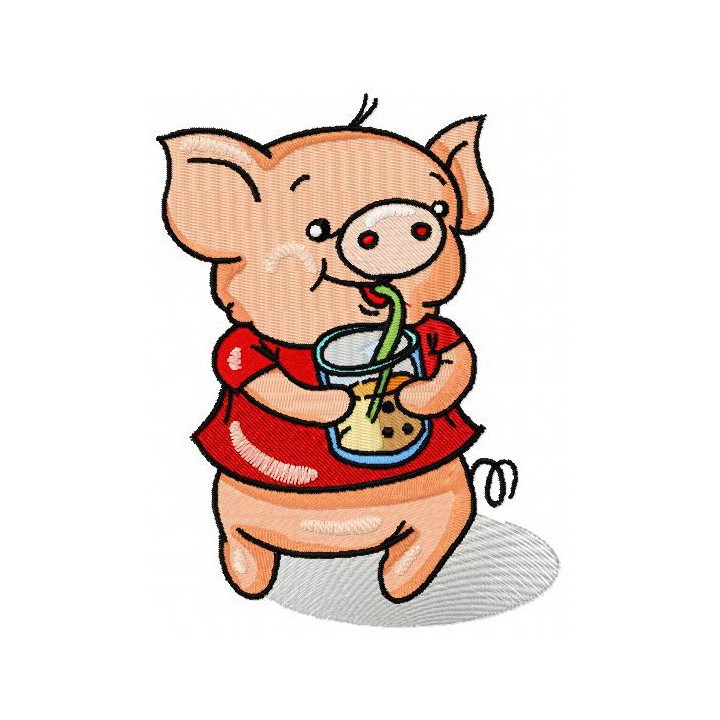 Piglet drinks lemonade embroidery design - Embroidery Design