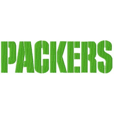 Green Bay Packers wordmark logo embroidery design featuring bold lettering for stitching on apparel and accessories.