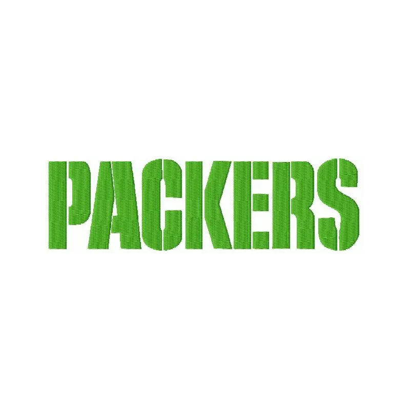 Green Bay Packers wordmark logo embroidery design featuring bold lettering for stitching on apparel and accessories.