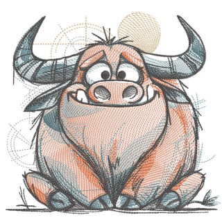 Highland cow sketch embroidery design - Embroidery Design