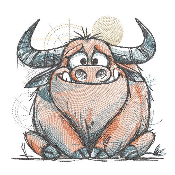 Highland cow sketch embroidery design - Embroidery Design